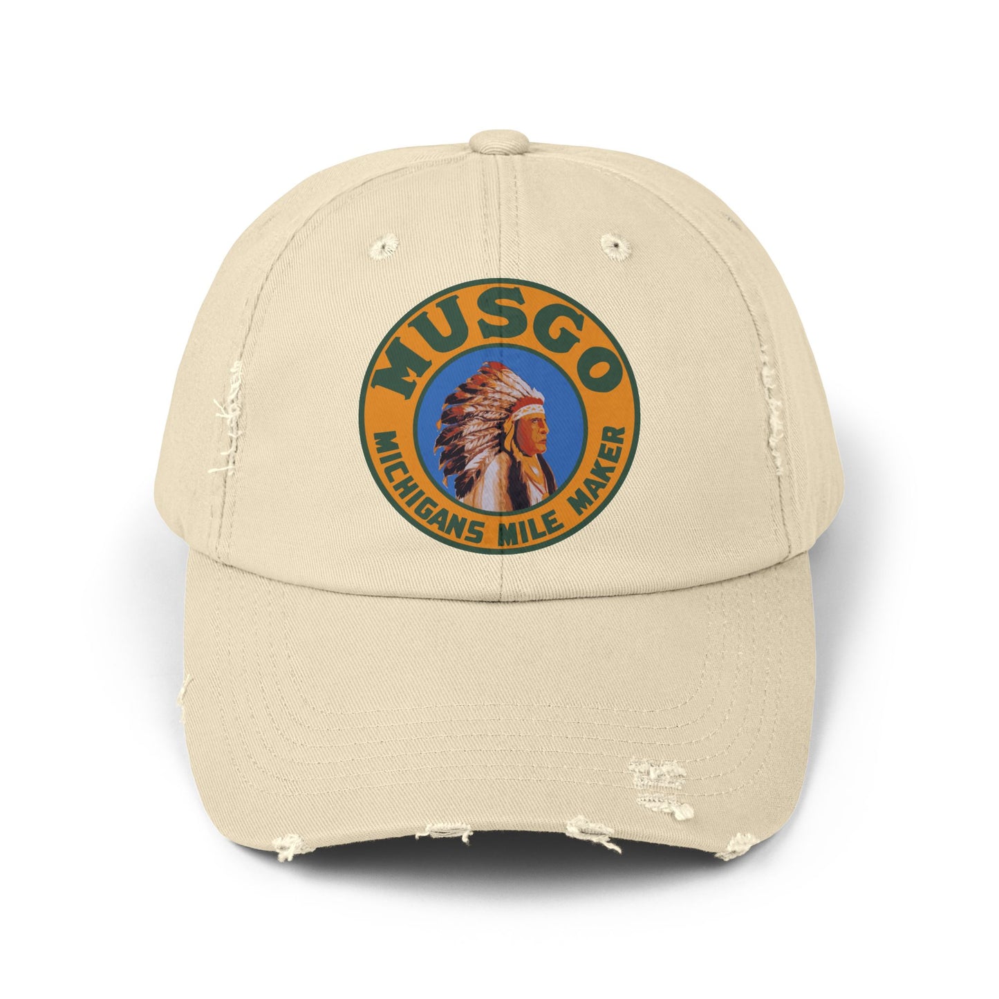 Musgo Gasoline distressed cap black — vintage Michigan petroliana hat — The Faded Label Co.