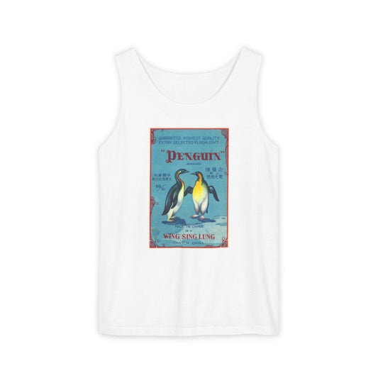 Penguin Brand Firecrackers unisex tank top — vintage 4th of July fireworks art — The Faded Label Co.