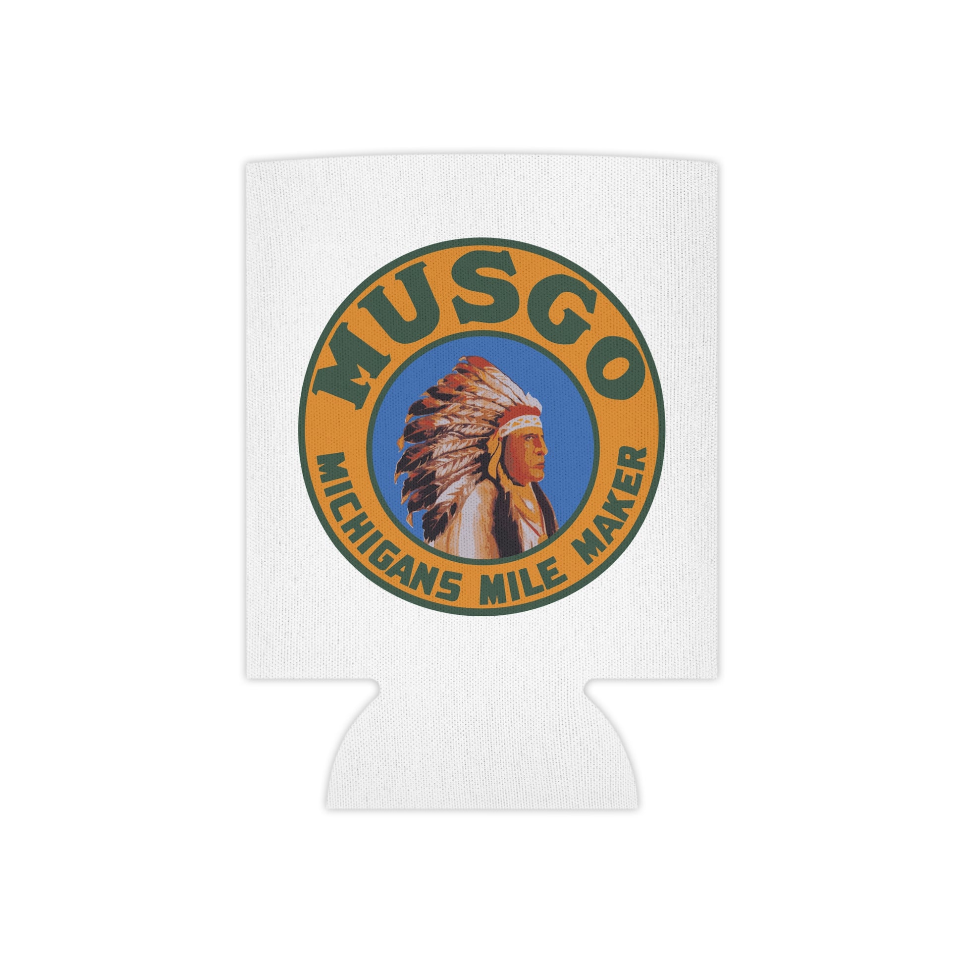 Musgo can cooler detail — vintage Michigan petroliana gift — The Faded Label Co.
