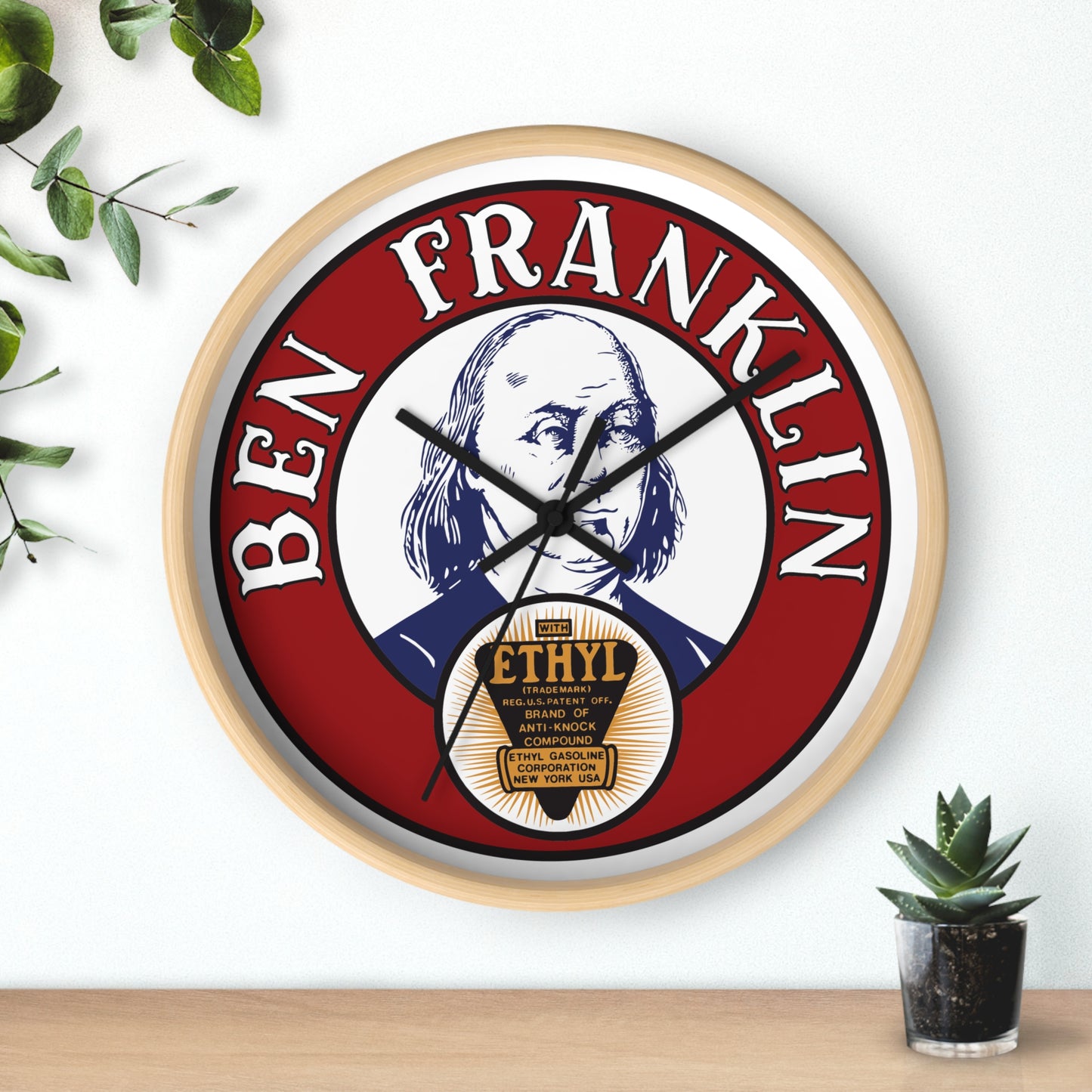Ben Franklin Wall Clock – Vintage Patriotic Portrait Clock with Ethyl Seal