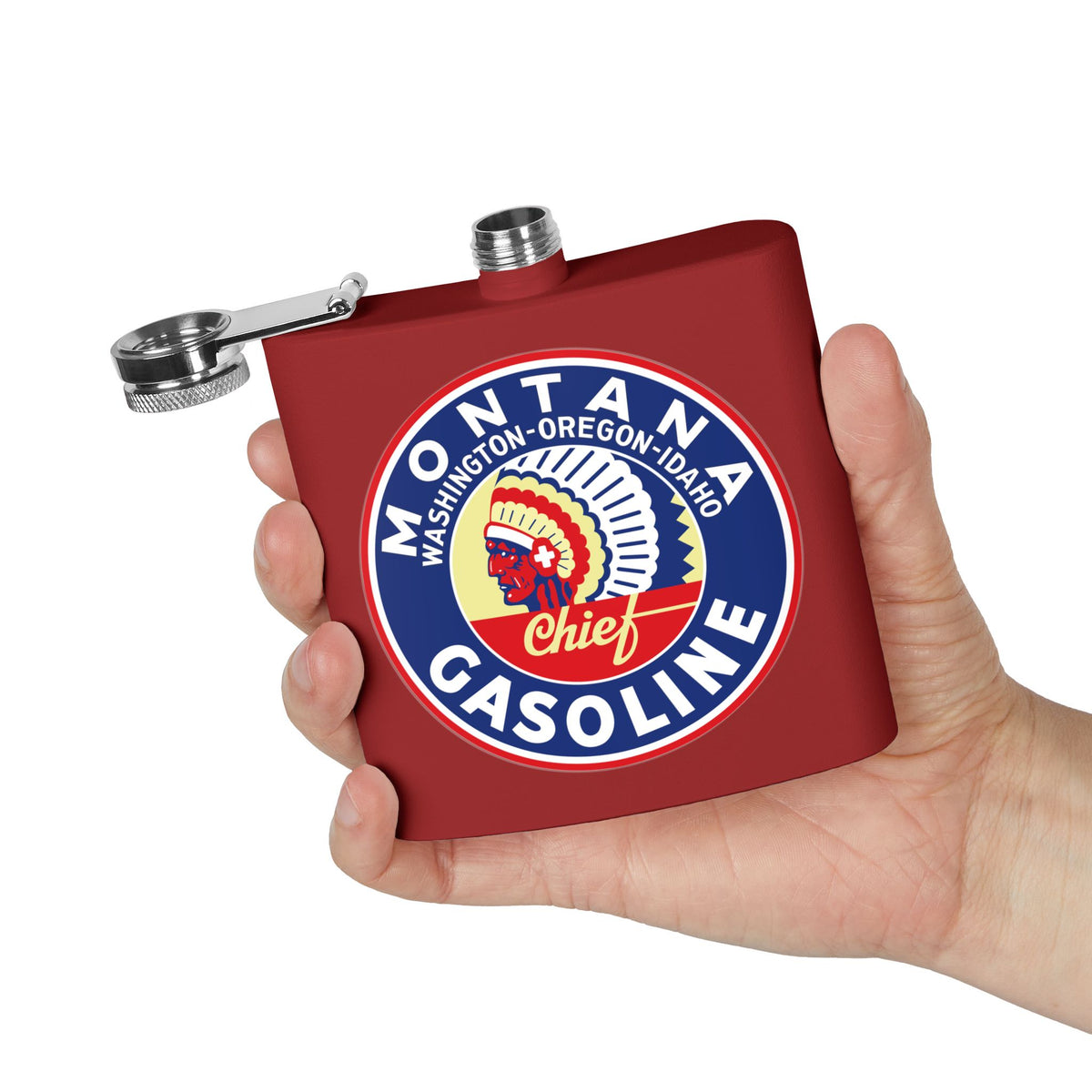 Montana Chief Gasoline Flask — Vintage Inland Empire Petroliana Gift | The Faded Label Co.
