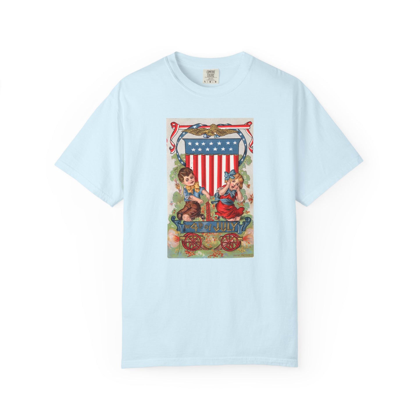 1908 Fourth of July Wagon t-shirt true navy — vintage patriotic postcard art — The Faded Label Co.