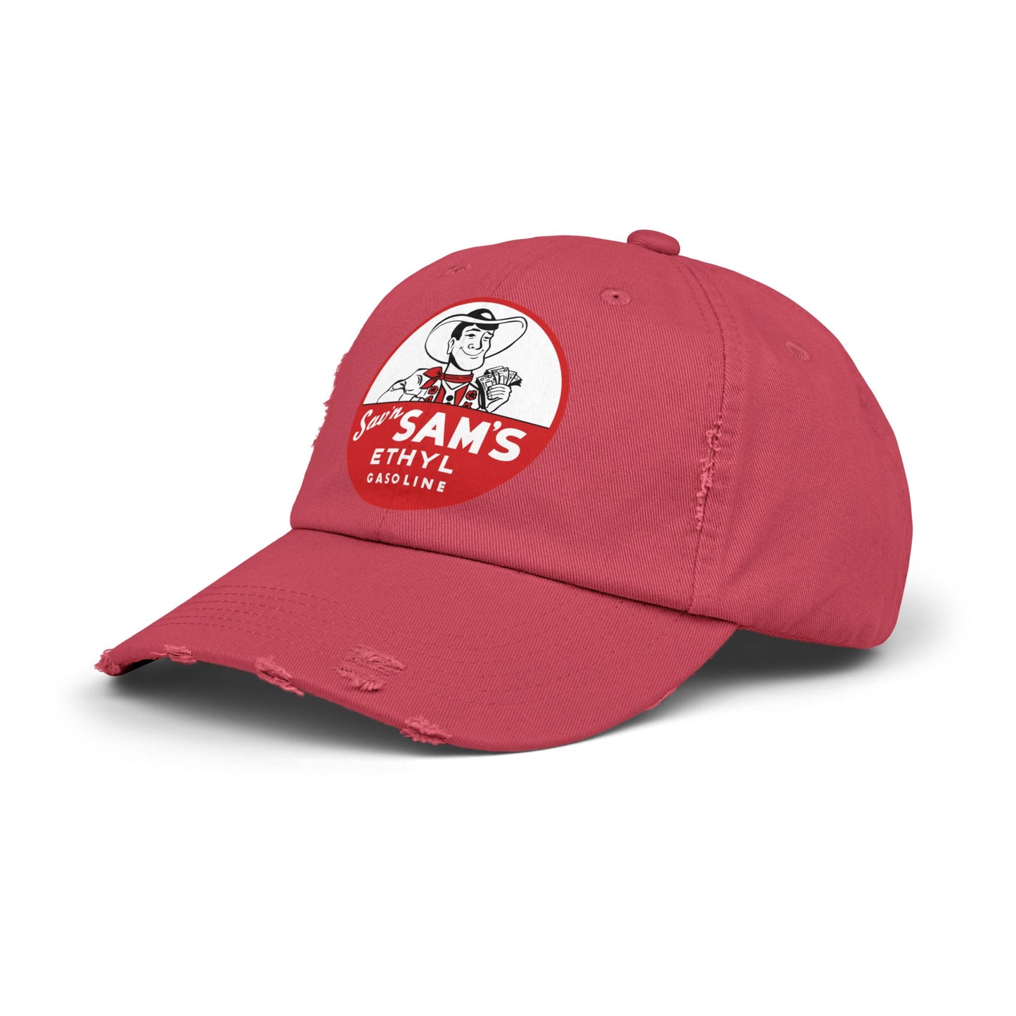 sams ethyl Distressed Gasoline Logo Cap — "Sam's Ethyl" Vintage Trucker Hat