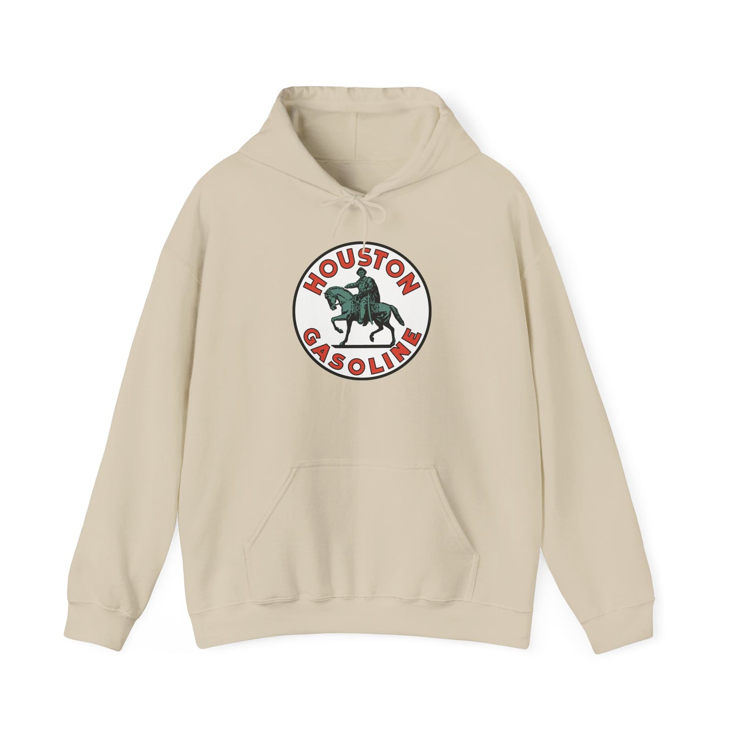 Houston Gasoline Logo Hoodie — Vintage Equestrian Gas Station Crewneck