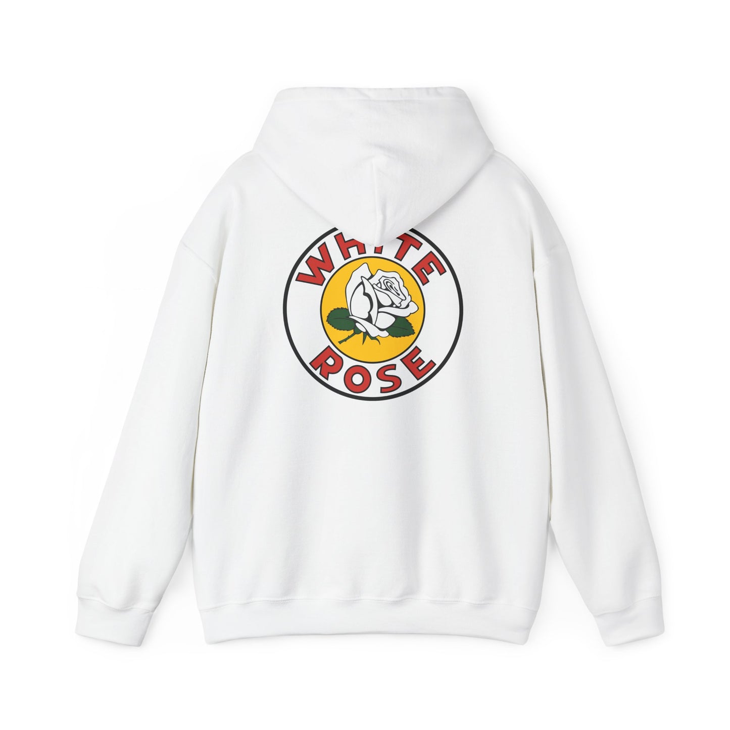 White Rose Logo Hoodie — Vintage Floral Graphic Pullover