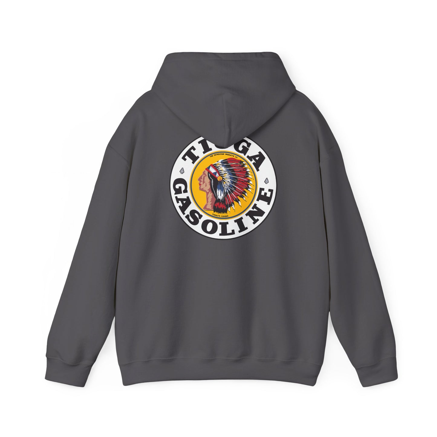 Tioga Gasoline Logo Hoodie — Vintage Native Chief Emblem