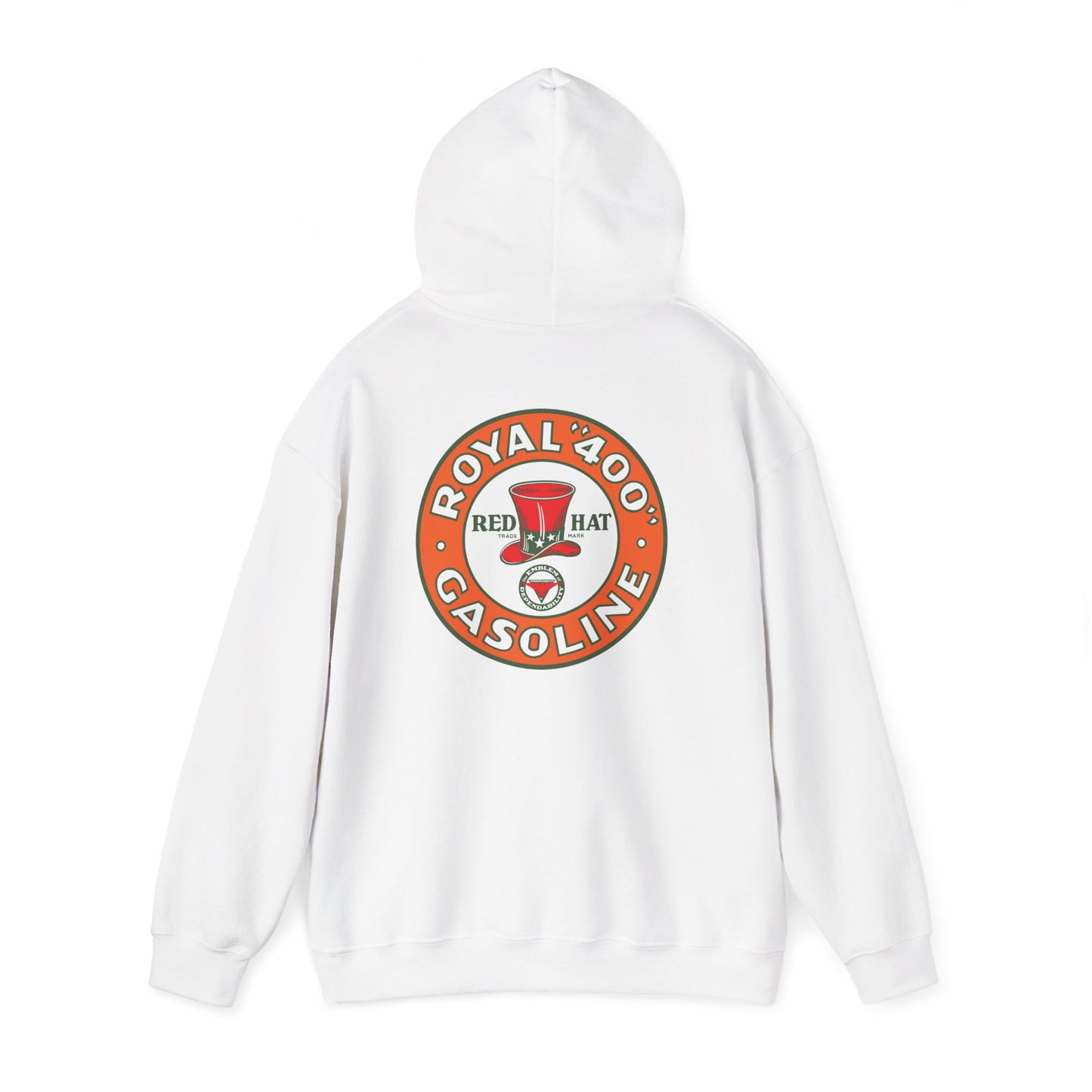 "Royal 400" Red Hat Gasoline Logo Hoodie —  Retro Fuel Emblem