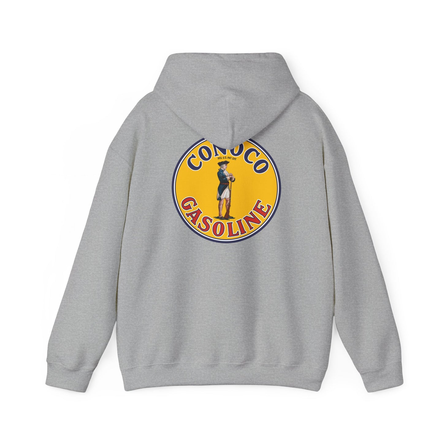 Conoco minuteman Gasoline Vintage Logo Hoodie — Retro Petrol Brand Pullover