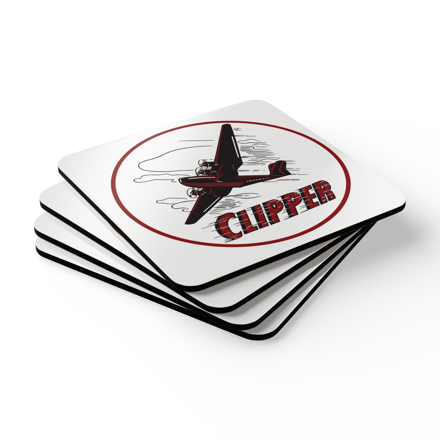 Clipper Petroleum coaster set detail — cork backed MDF — The Faded Label Co.
