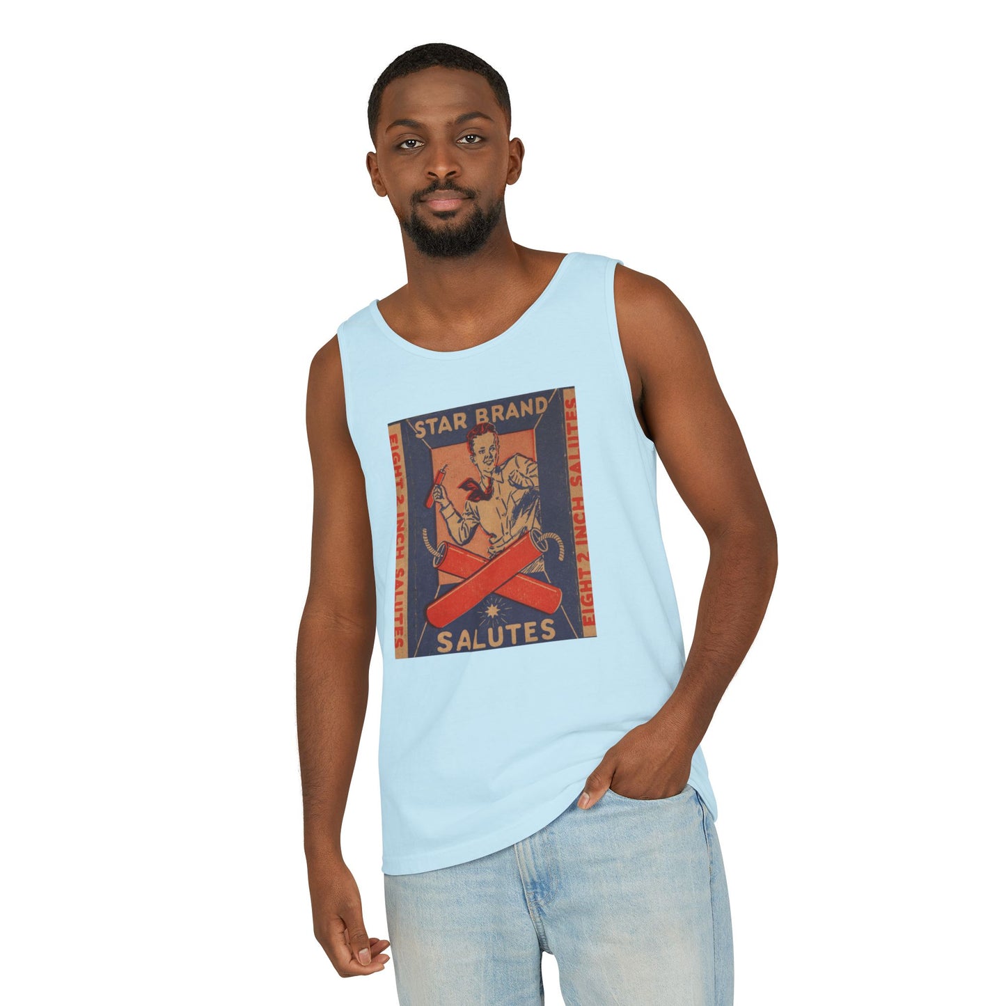 Star Brand Salutes tank top care label — Comfort Colors 9360 garment dyed — The Faded Label Co.
