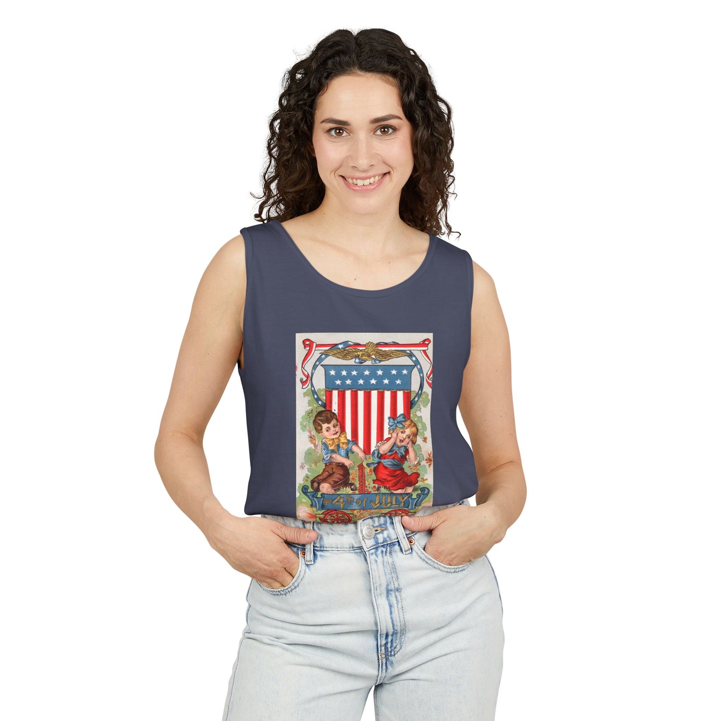 1908 Fourth of July Wagon tank top size chart — Comfort Colors 9360 unisex vintage tank — The Faded Label Co.