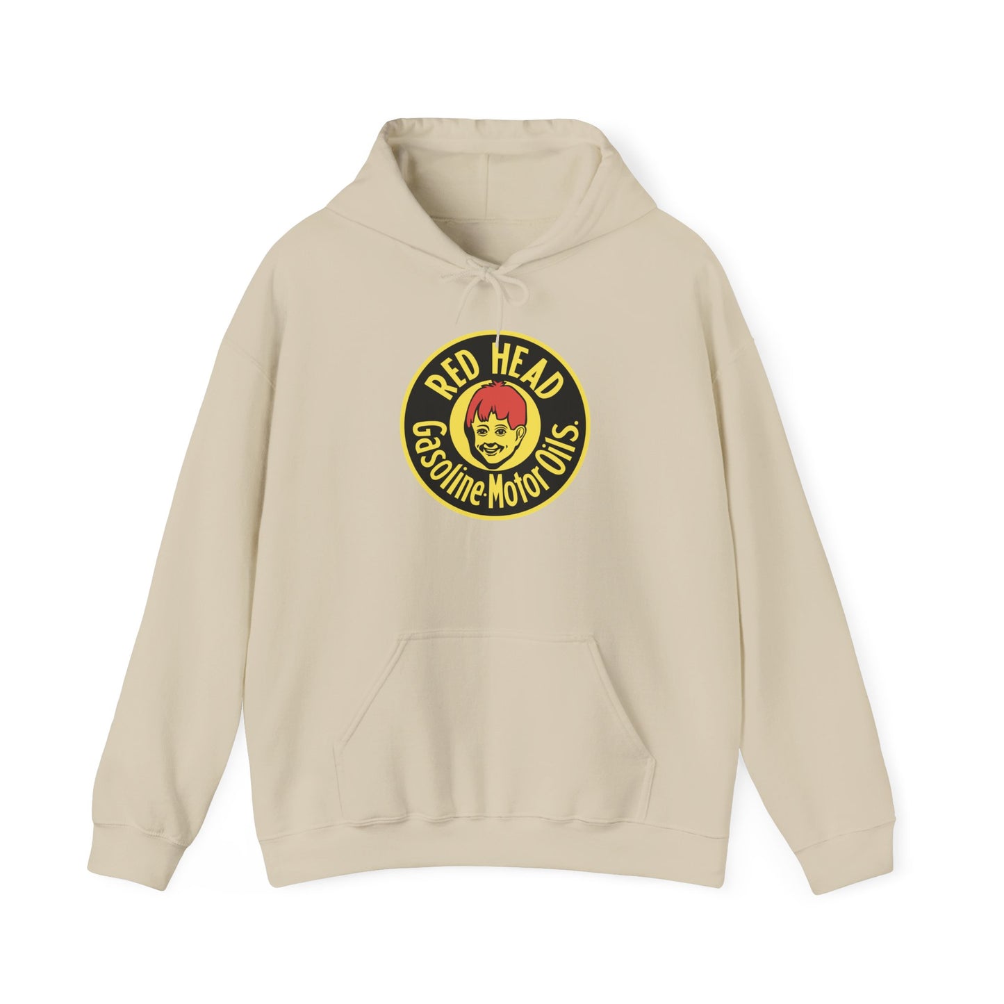 Red Head Gasoline Logo Hoodie — Vintage Automotive Graphic Sweatshirt