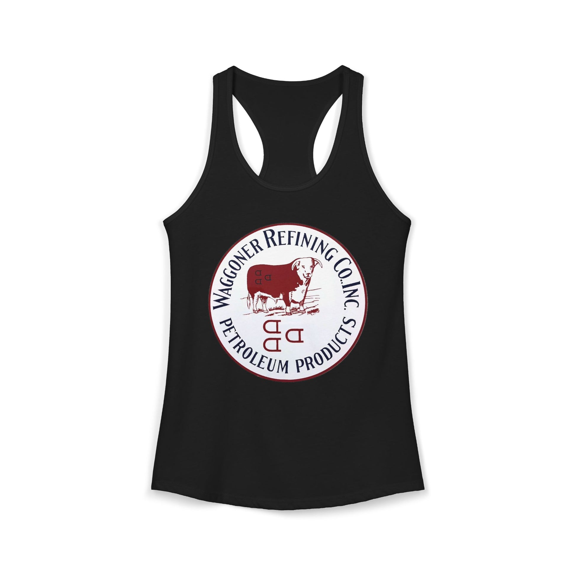 Waggoner Refining Co. racerback tank black — vintage Texas petroliana apparel — The Faded Label Co.