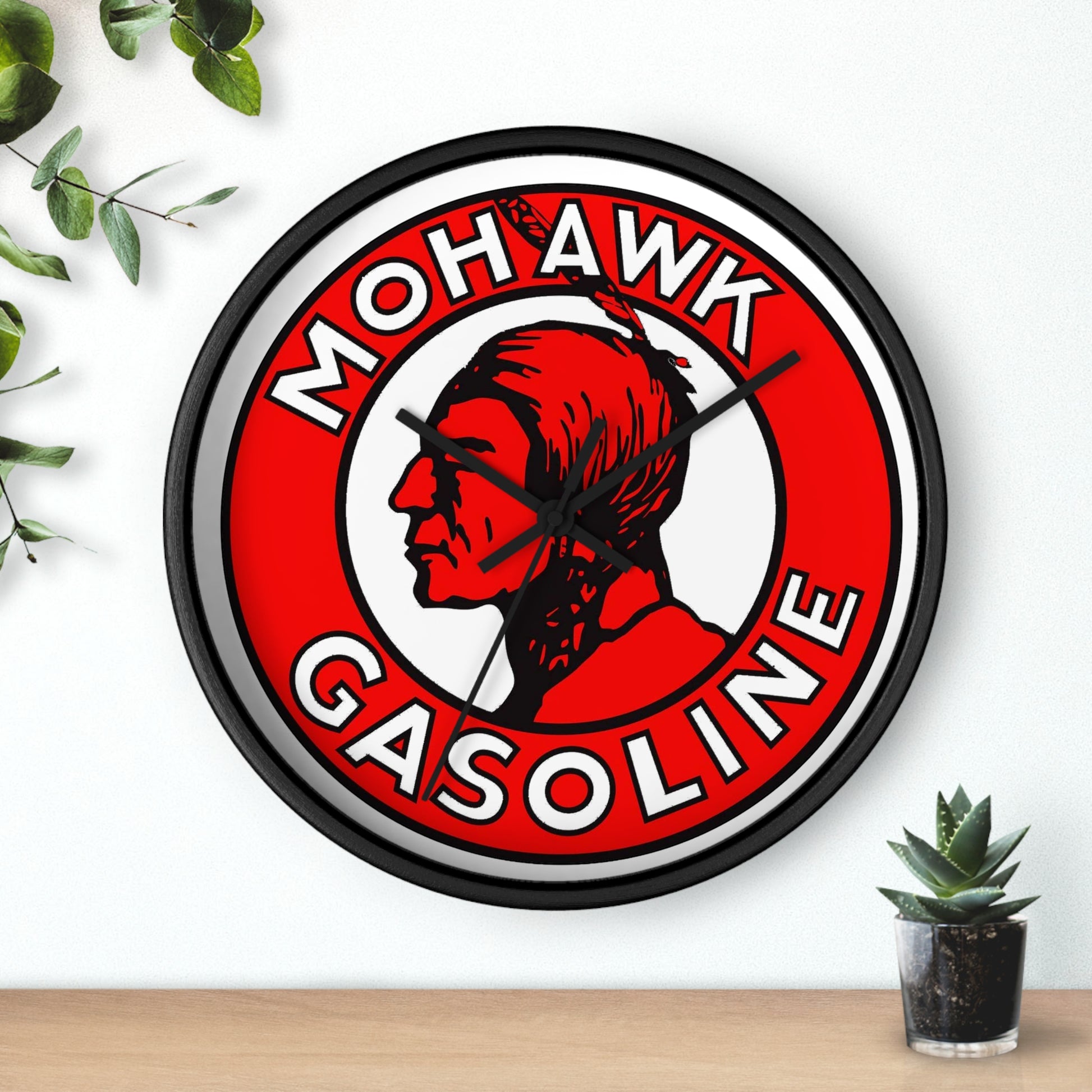 Mohawk Gasoline wall clock hanging — vintage Americana collector decor — The Faded Label Co.