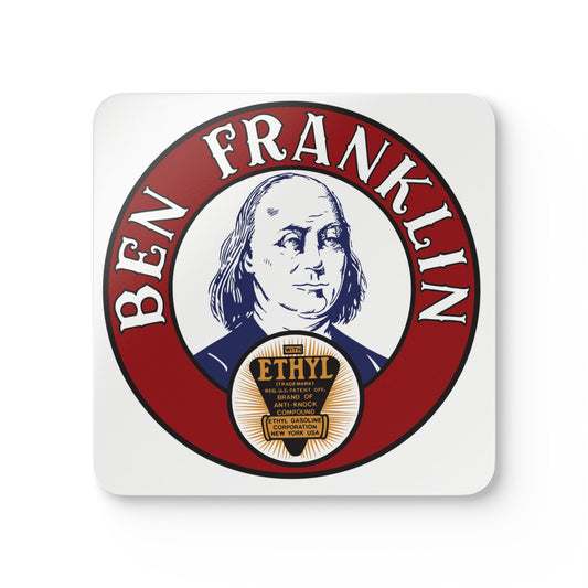 Ben Franklin Gasoline ceramic coaster set — vintage Oklahoma petroliana gift — The Faded Label Co.