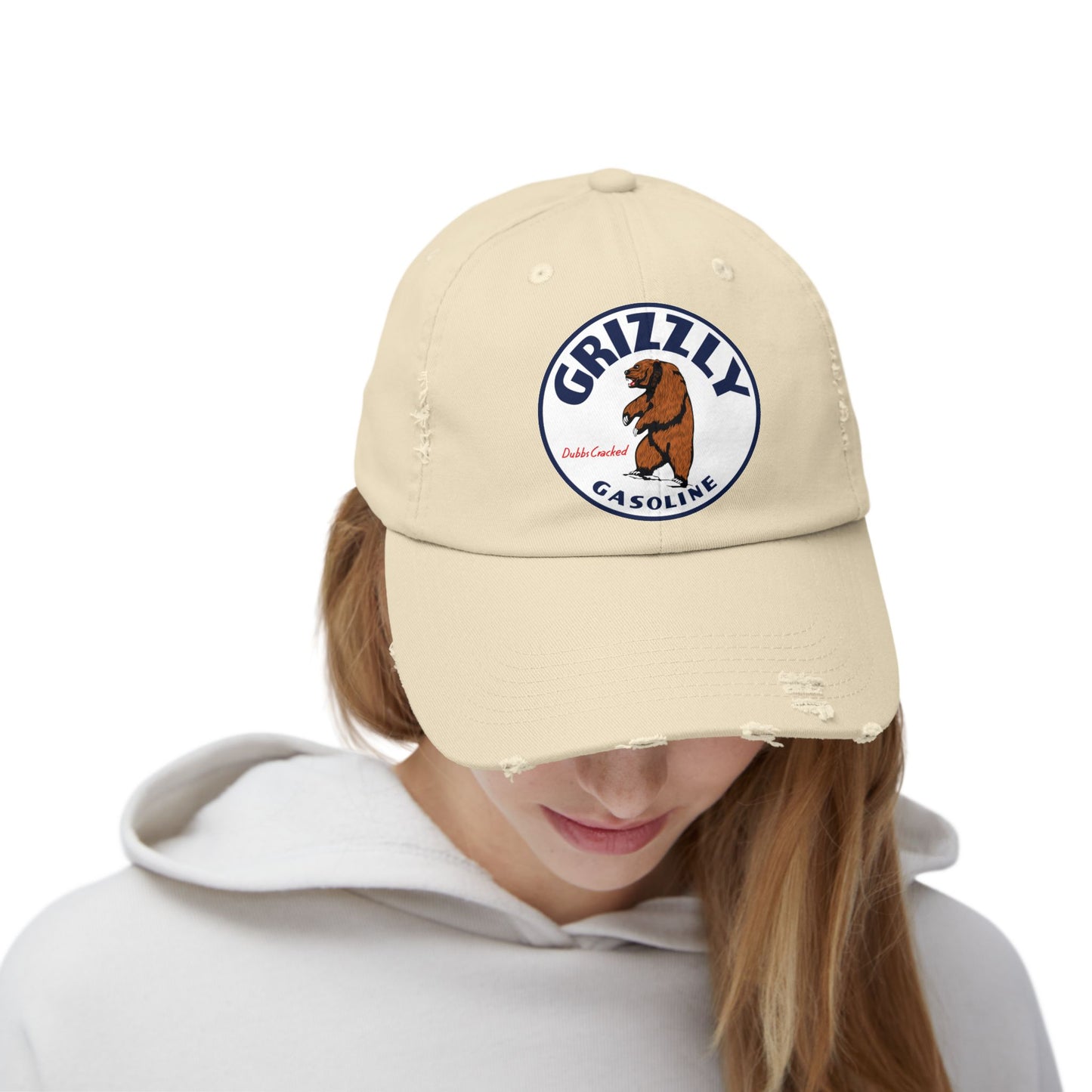 Grizzly Gasoline Distressed Cap — Vintage Montana Petroliana Hat | The Faded Label Co.