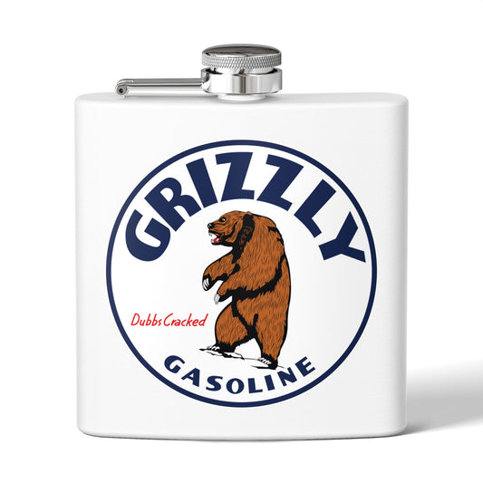 Grizzly Gasoline flask navy — vintage petroliana gift — The Faded Label Co.