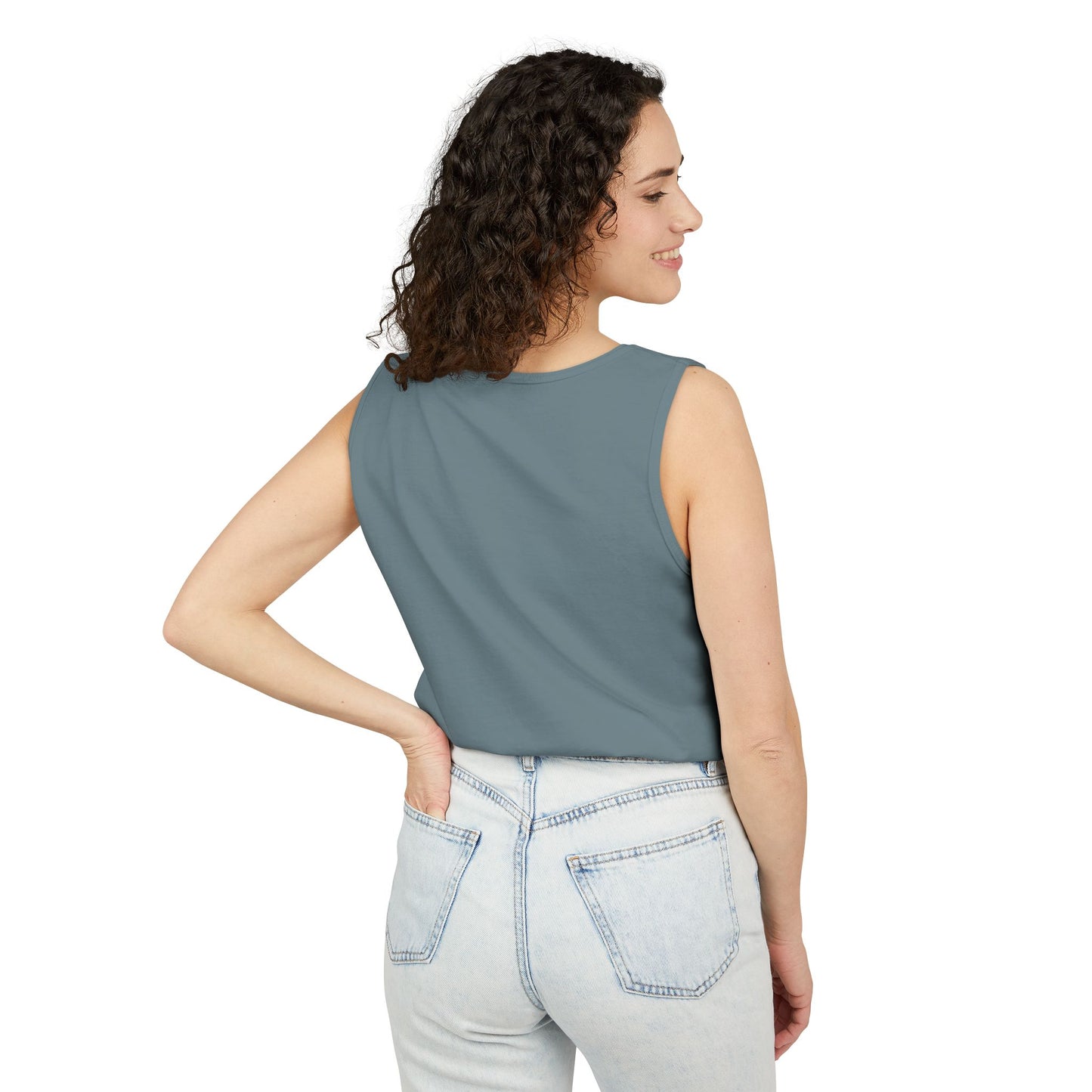 Uncle Sam and Columbia tank top flat lay denim — Comfort Colors 9360 unisex tank — The Faded Label Co.
