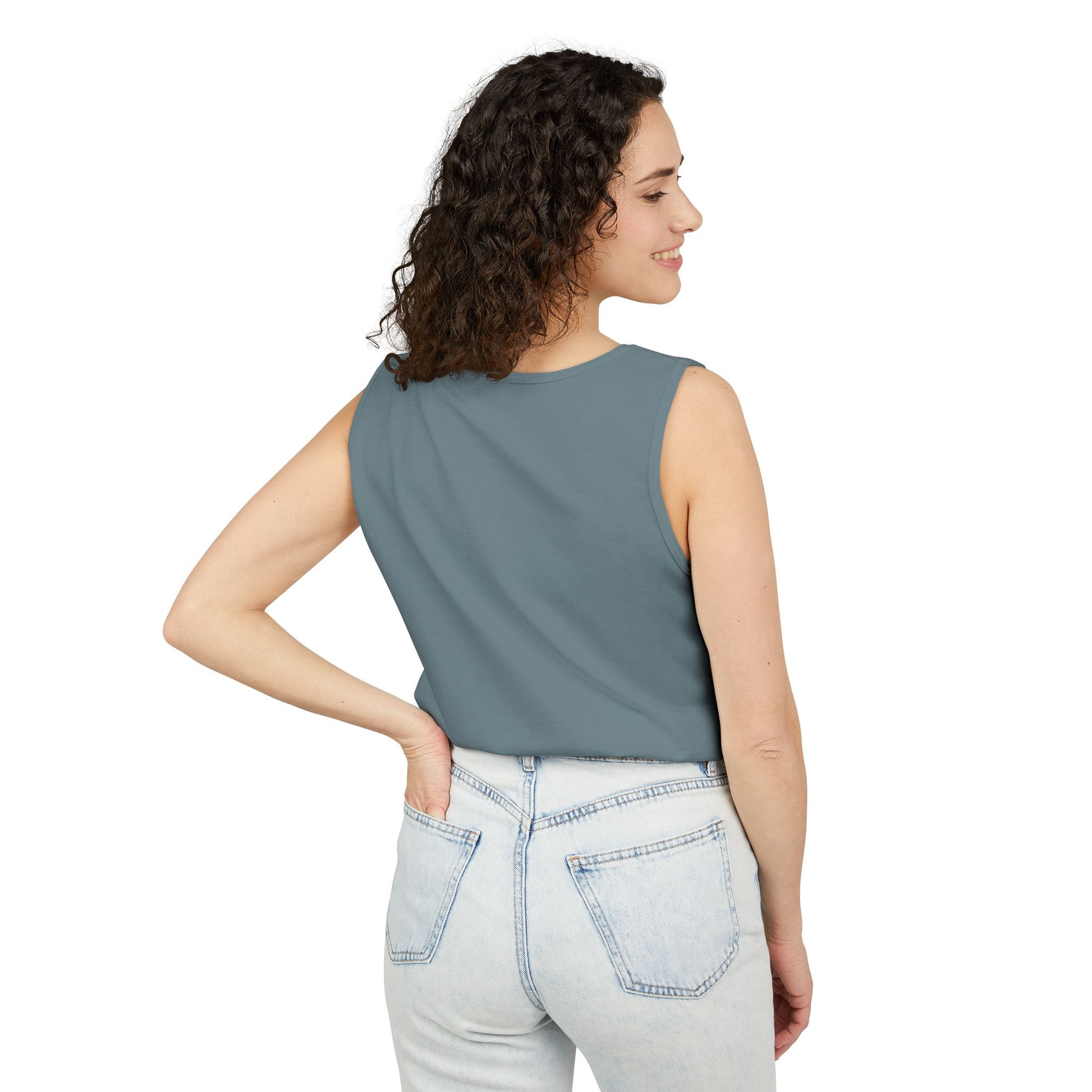 Uncle Sam and Columbia tank top flat lay denim — Comfort Colors 9360 unisex tank — The Faded Label Co.