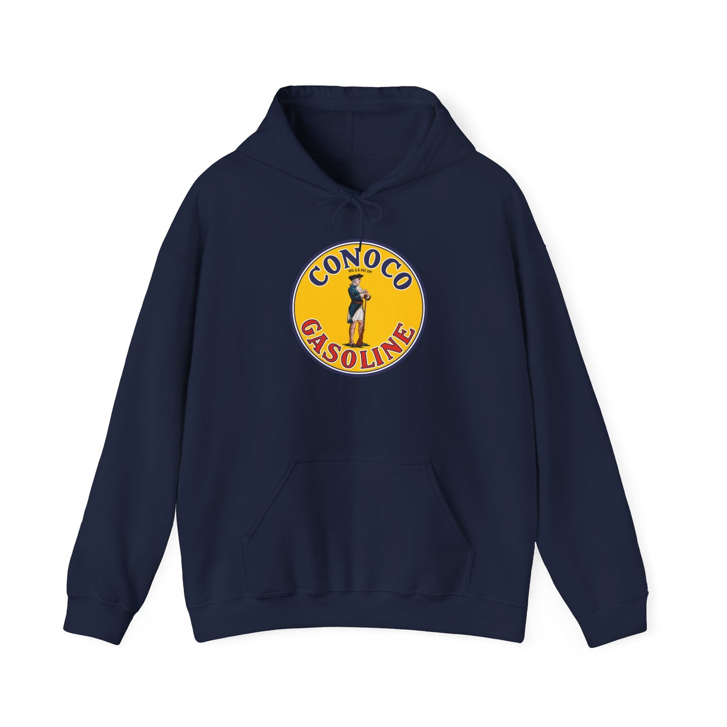 Conoco minuteman Gasoline Vintage Logo Hoodie — Retro Petrol Brand Pullover