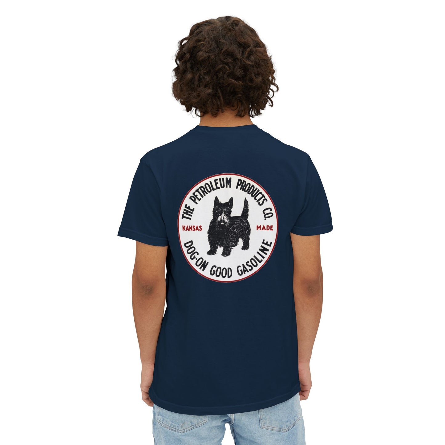 Dog-On Good Gasoline pocket tee gray — vintage petroliana t-shirt — The Faded Label Co.