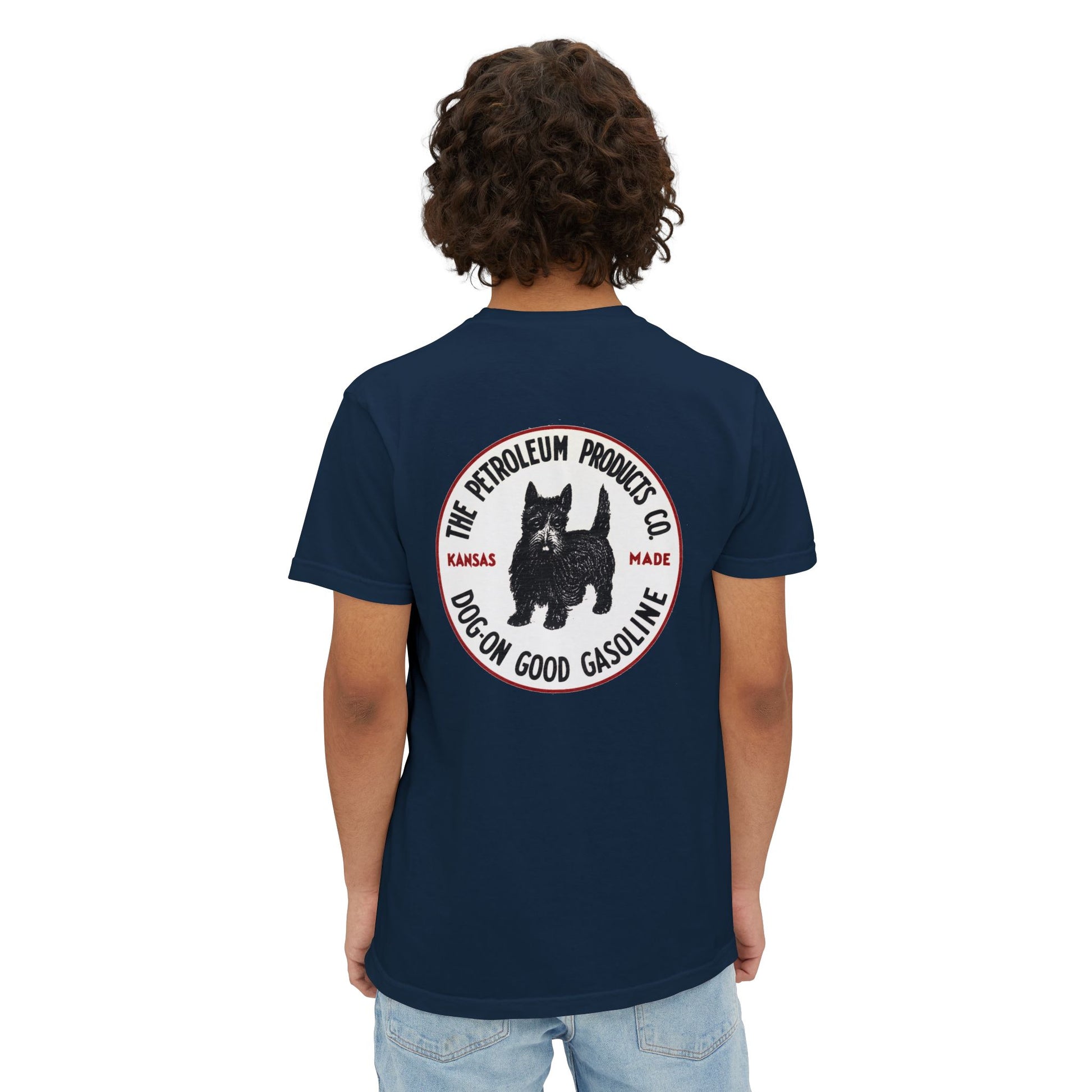 Dog-On Good Gasoline pocket tee gray — vintage petroliana t-shirt — The Faded Label Co.