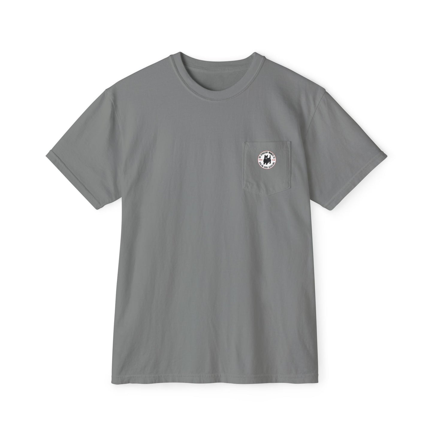 Dog-On Good Gasoline pocket tee black — Kansas petroleum brand shirt — The Faded Label Co.