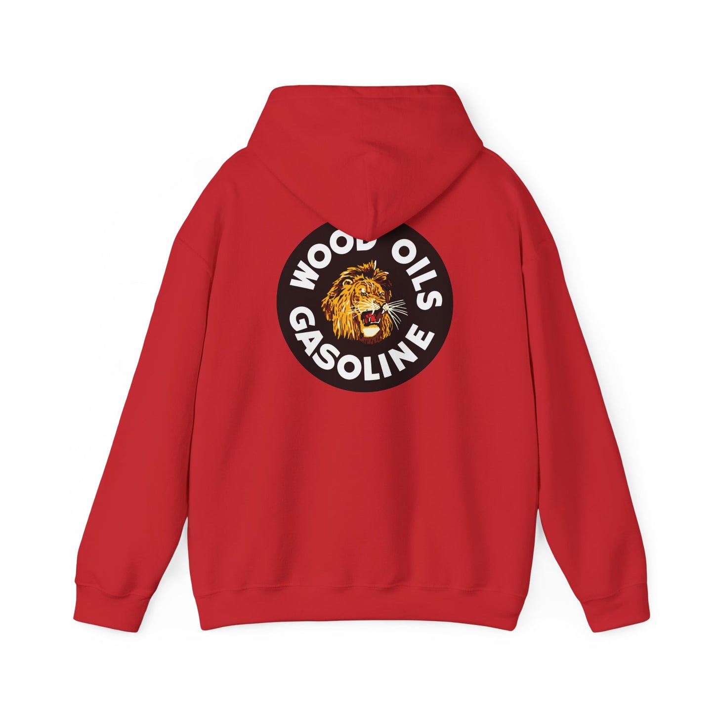 Lion Emblem Gasoline Hoodie — 'Wood Oils Gasoline' Retro Logo Sweatshirt