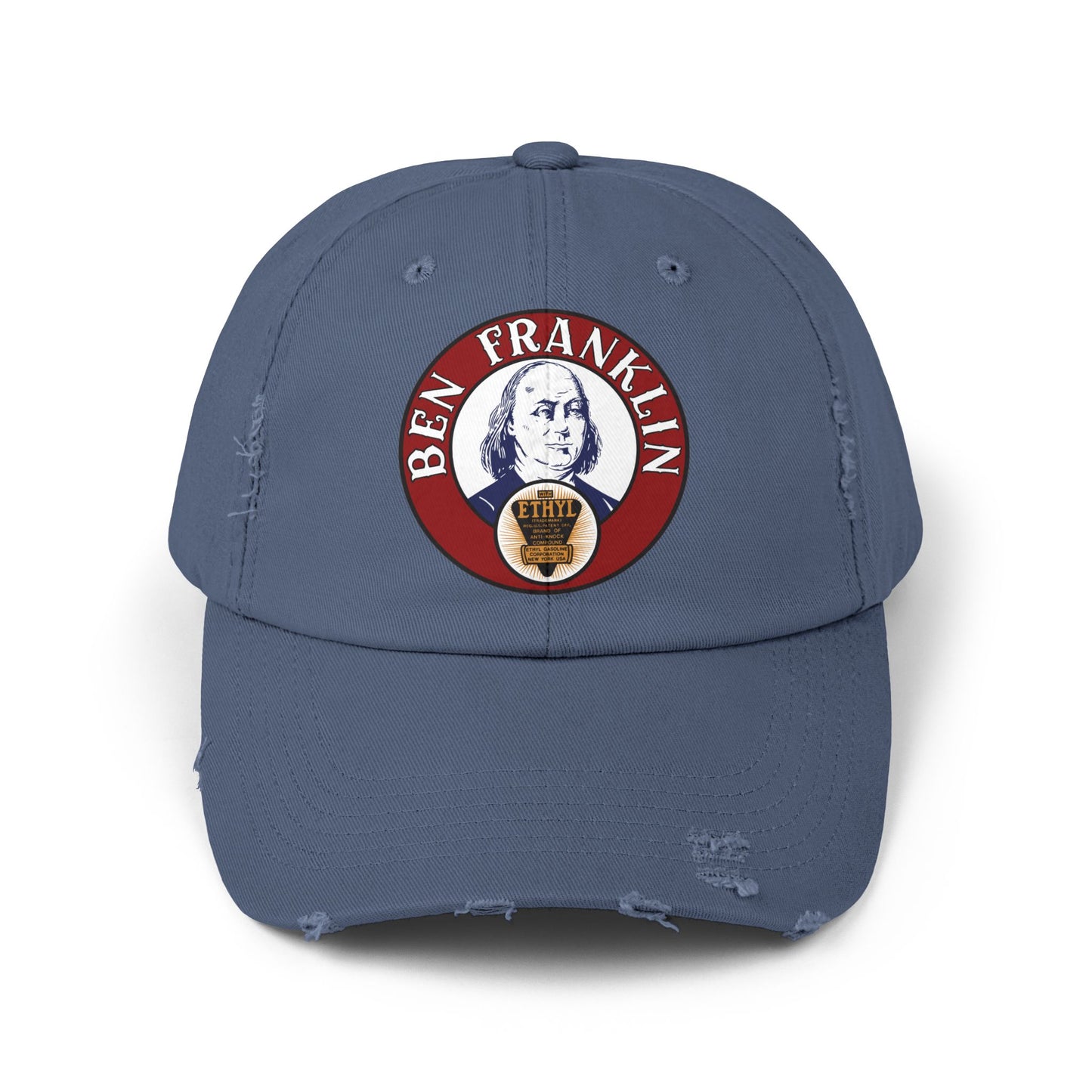 Ben Franklin Gasoline distressed cap stone — vintage petroliana hat — The Faded Label Co.