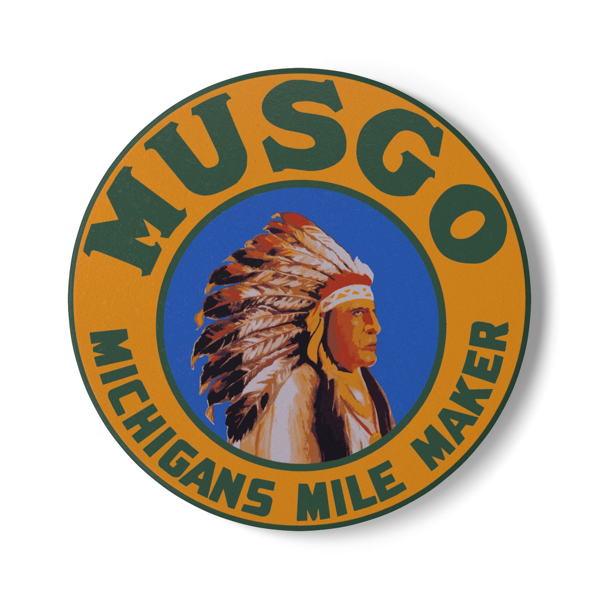 Musgo ceramic coaster — vintage Michigan petroliana decor — The Faded Label Co.