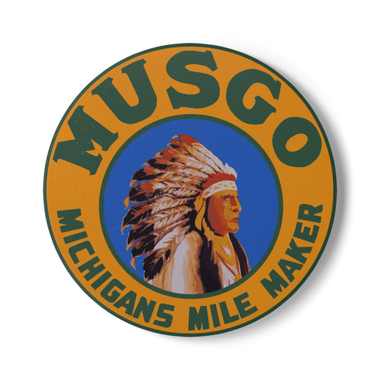 Musgo ceramic coaster — vintage Michigan petroliana decor — The Faded Label Co.