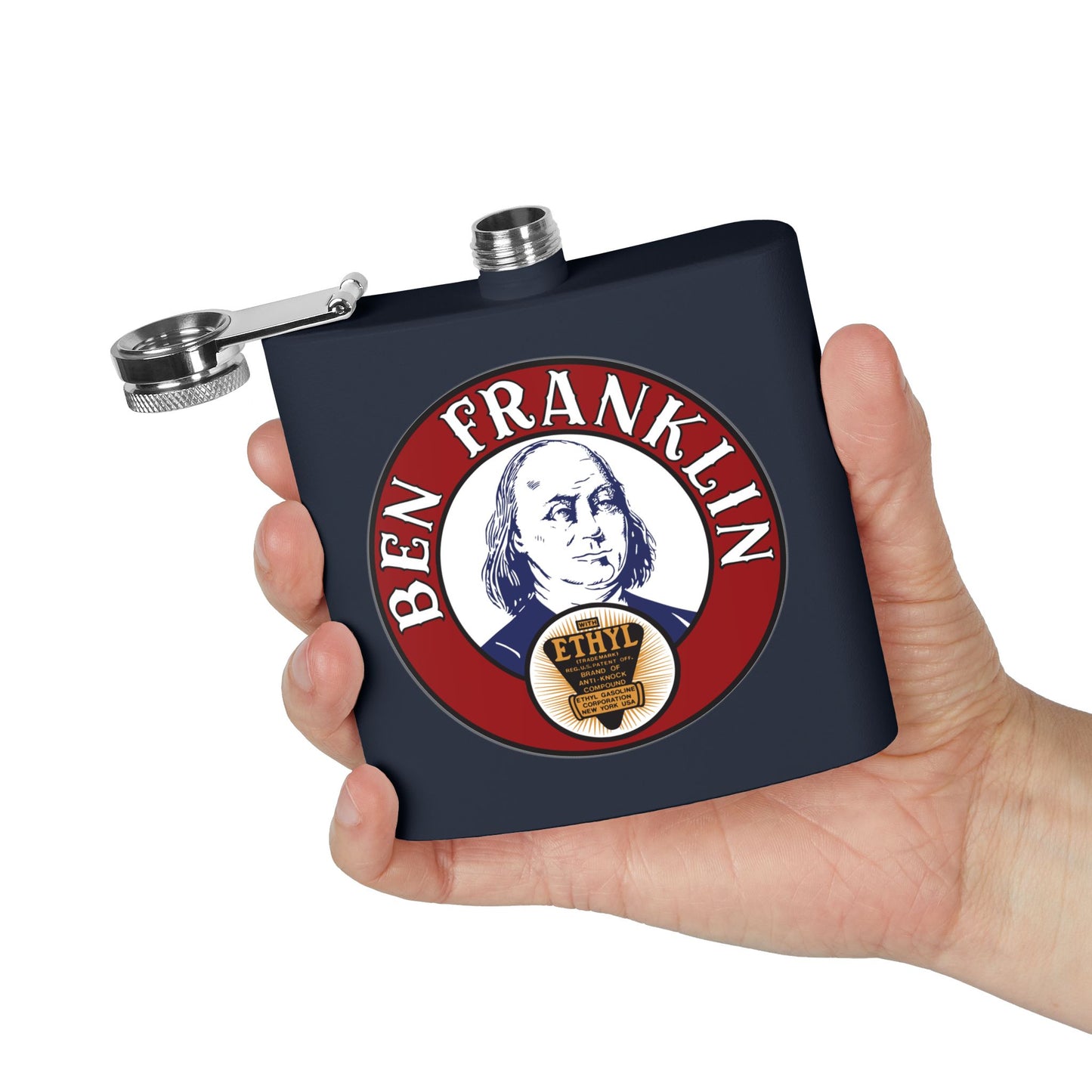 Ben Franklin Gasoline Flask — Vintage Petroliana Gift | The Faded Label Co.