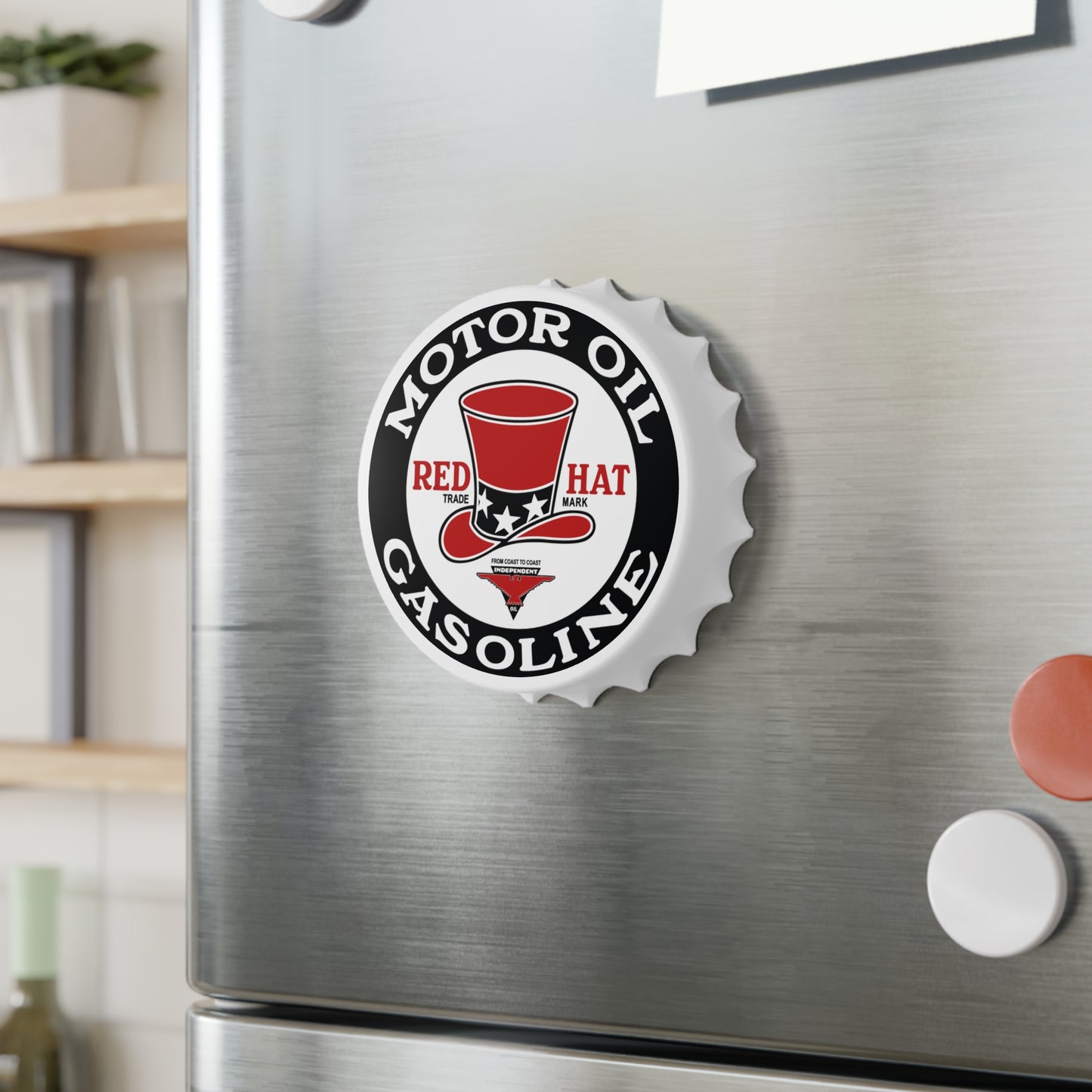 Red Hat Motor Oil & Gasoline Bottle Opener — Vintage Rare Petroliana Gift | The Faded Label Co.