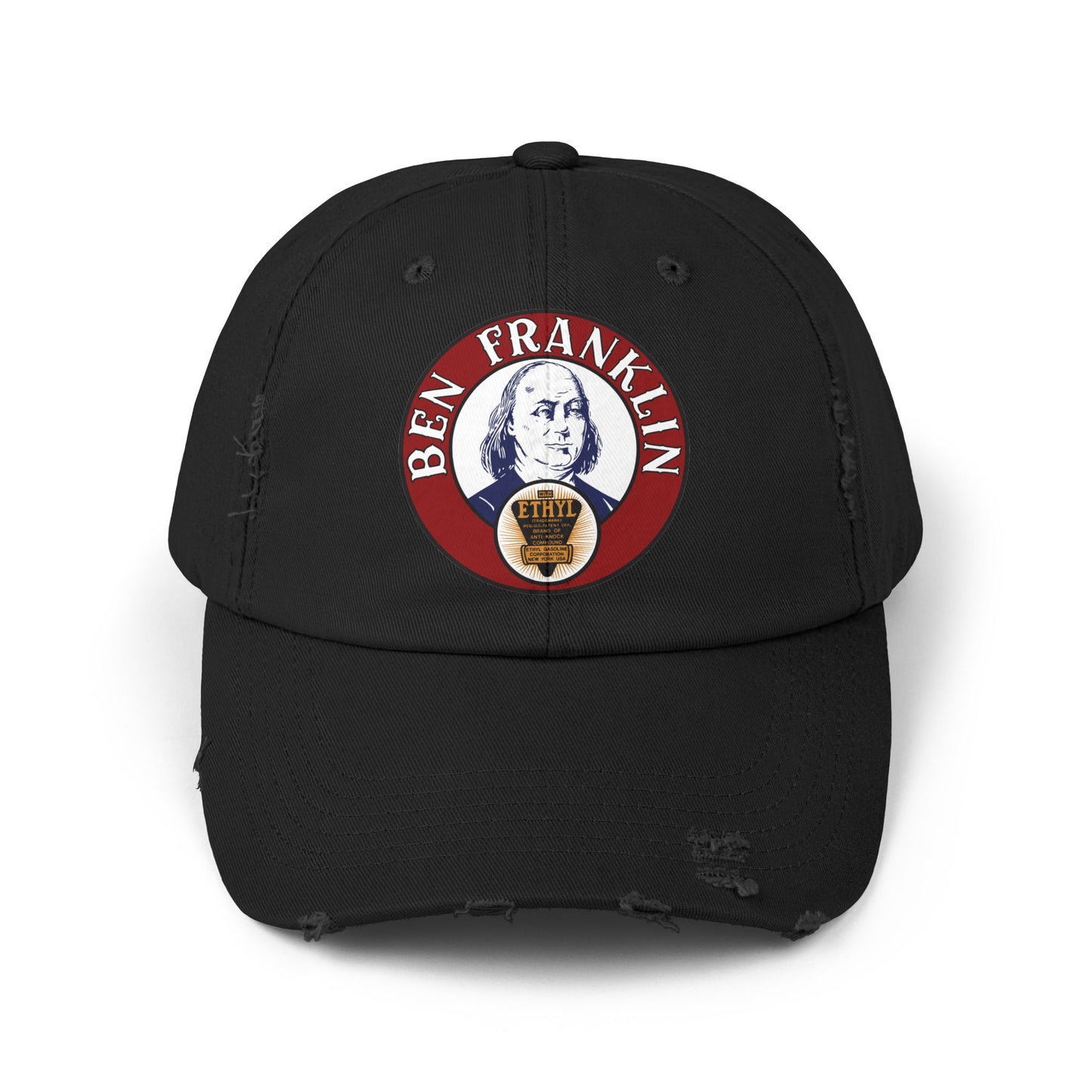 Ben Franklin Gasoline distressed cap nickel — vintage petroliana hat — The Faded Label Co.