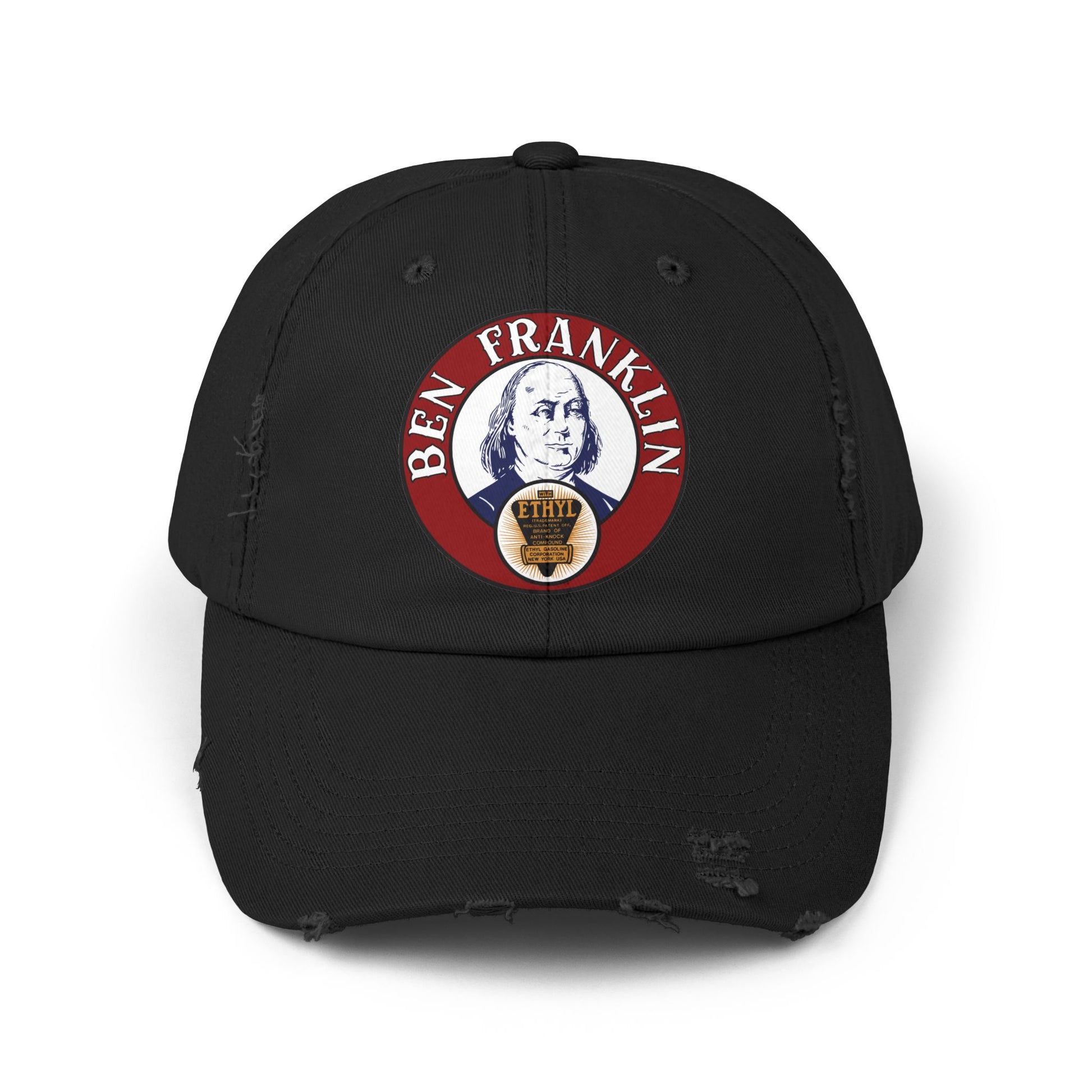 Ben Franklin Gasoline distressed cap nickel — vintage petroliana hat — The Faded Label Co.