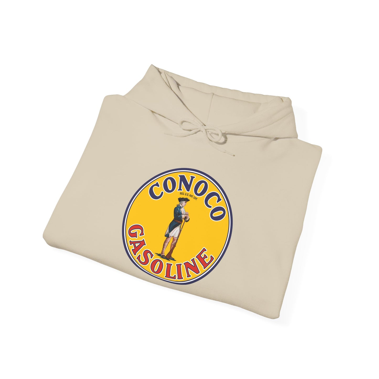 Conoco minuteman Gasoline Vintage Logo Hoodie — Retro Petrol Brand Pullover