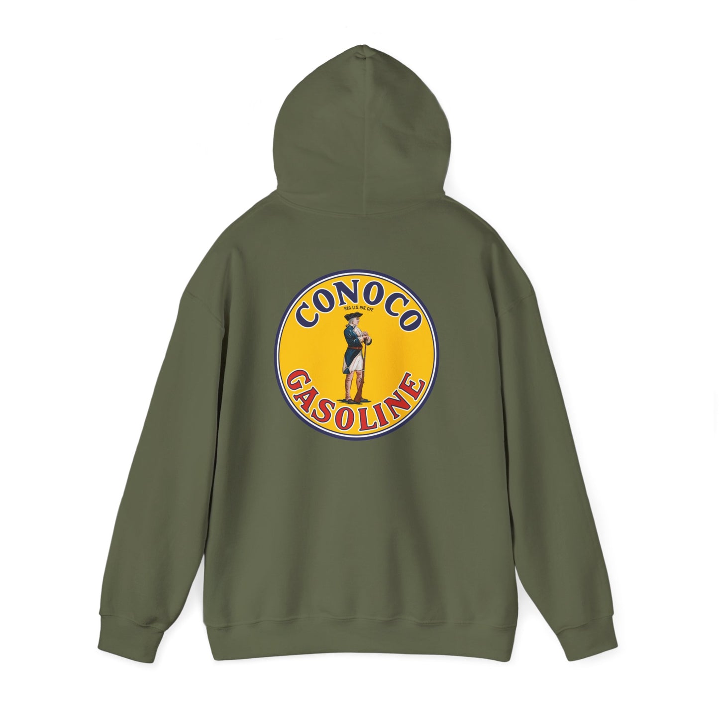 Conoco minuteman Gasoline Vintage Logo Hoodie — Retro Petrol Brand Pullover