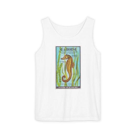 Seahorse Brand Firecrackers unisex tank top — vintage 4th of July fireworks art — The Faded Label Co.