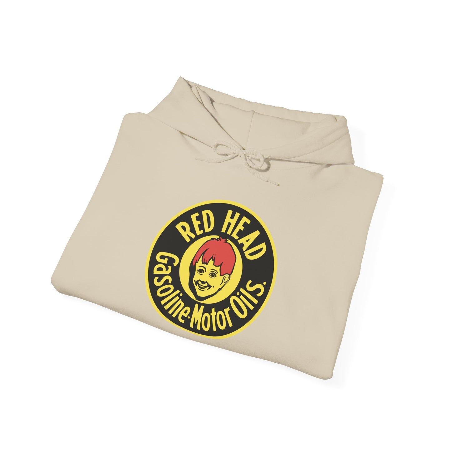 Red Head Gasoline Logo Hoodie — Vintage Automotive Graphic Sweatshirt
