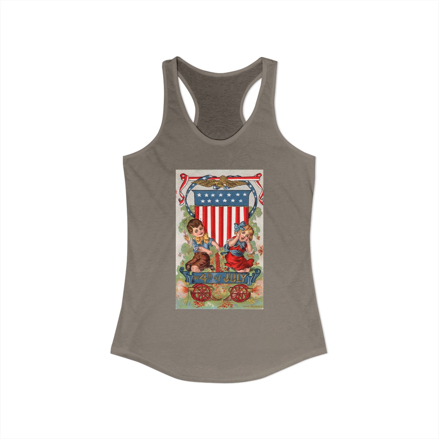 1908 Fourth of July Wagon racerback tank red — vintage patriotic postcard art — The Faded Label Co.