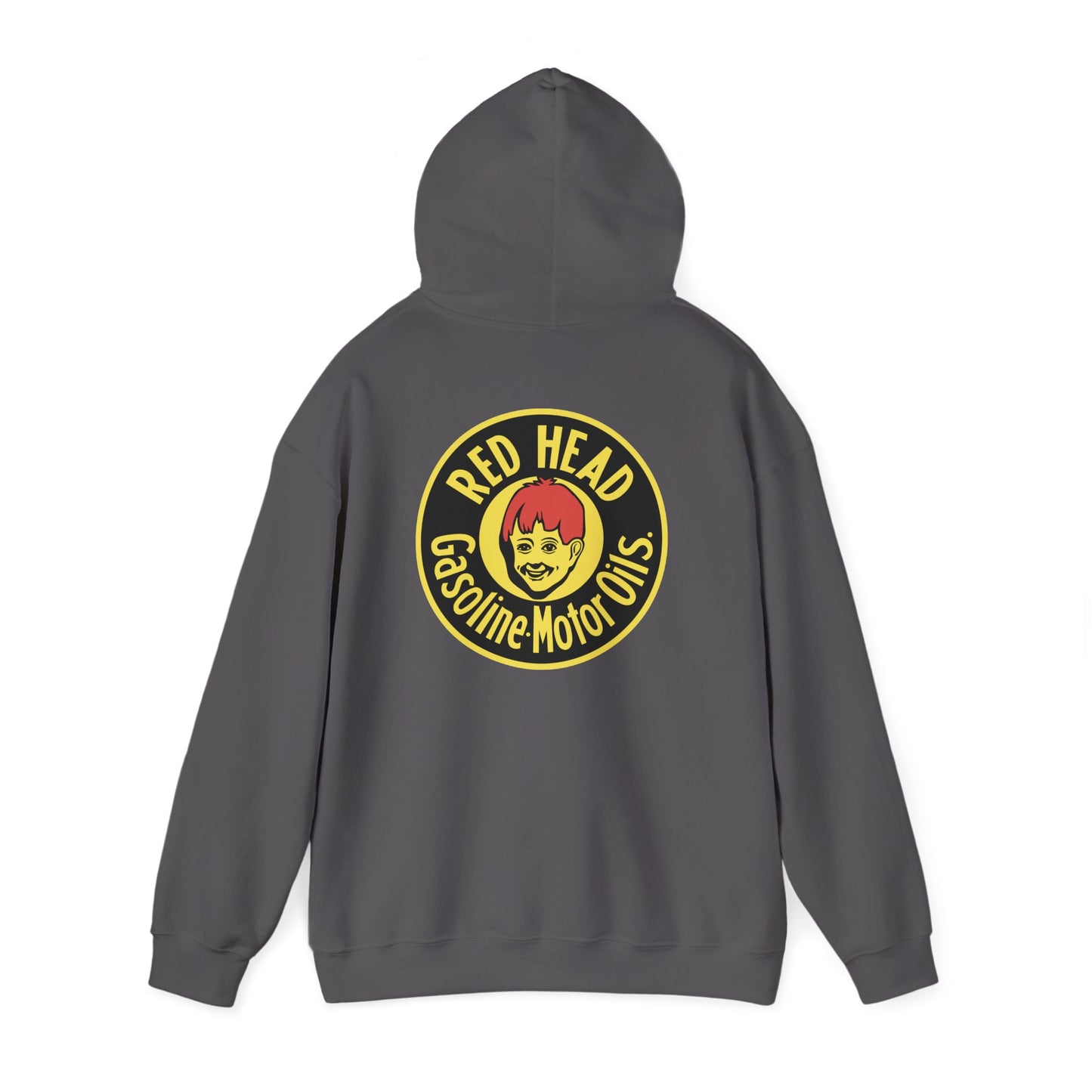Red Head Gasoline Logo Hoodie — Vintage Automotive Graphic Sweatshirt