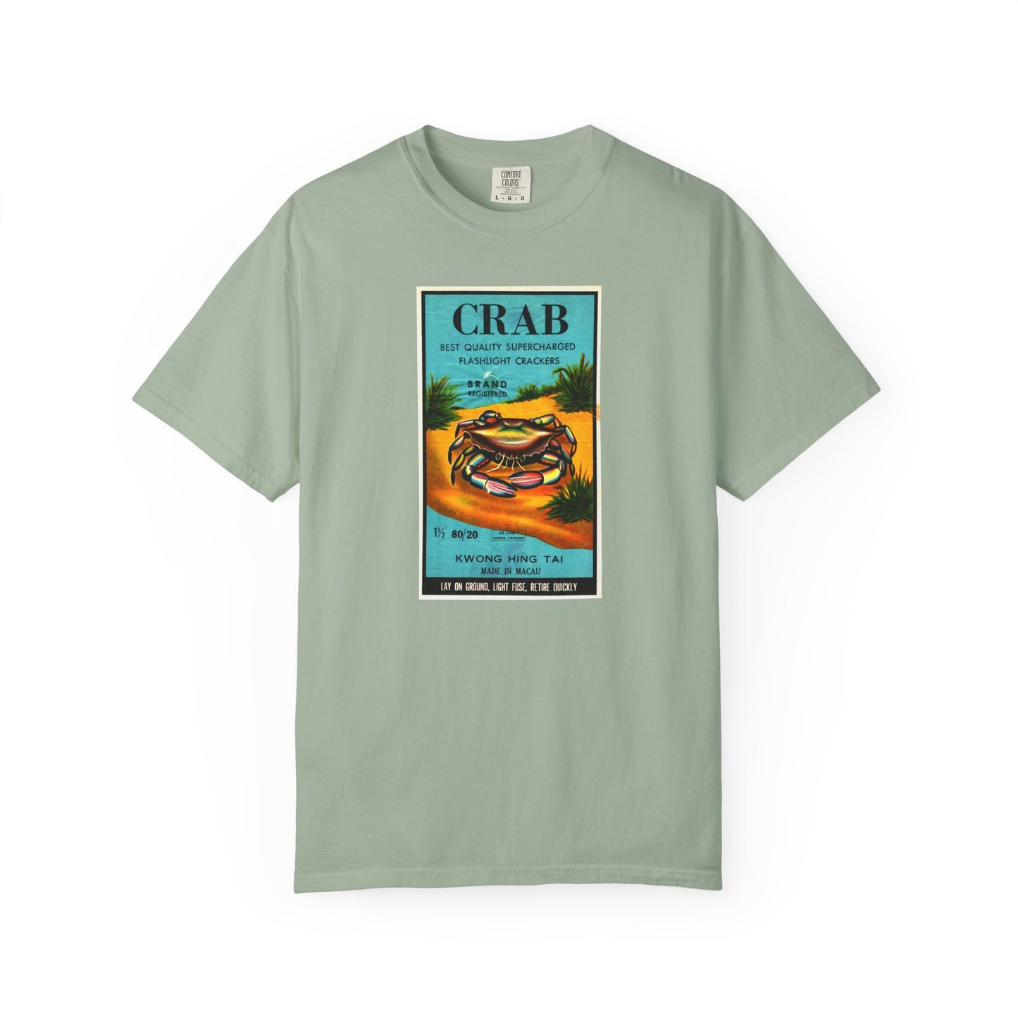 Crab Brand Firecrackers t-shirt Blue Jean — vintage Independence Day Comfort Colors tee — The Faded Label Co.