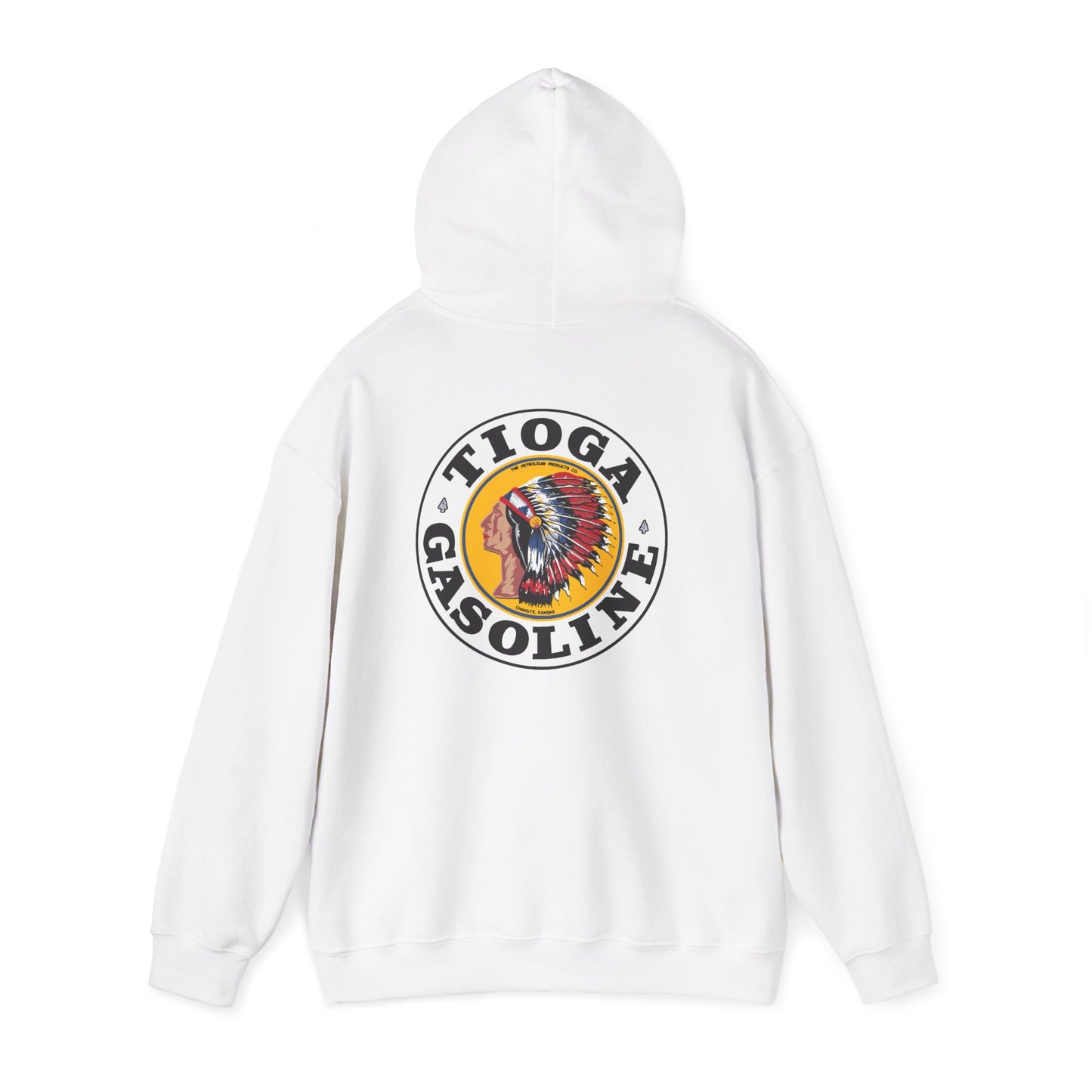 Tioga Gasoline Logo Hoodie — Vintage Native Chief Emblem
