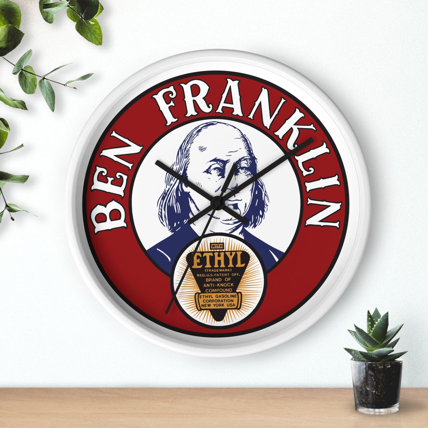 Ben Franklin Wall Clock – Vintage Patriotic Portrait Clock with Ethyl Seal