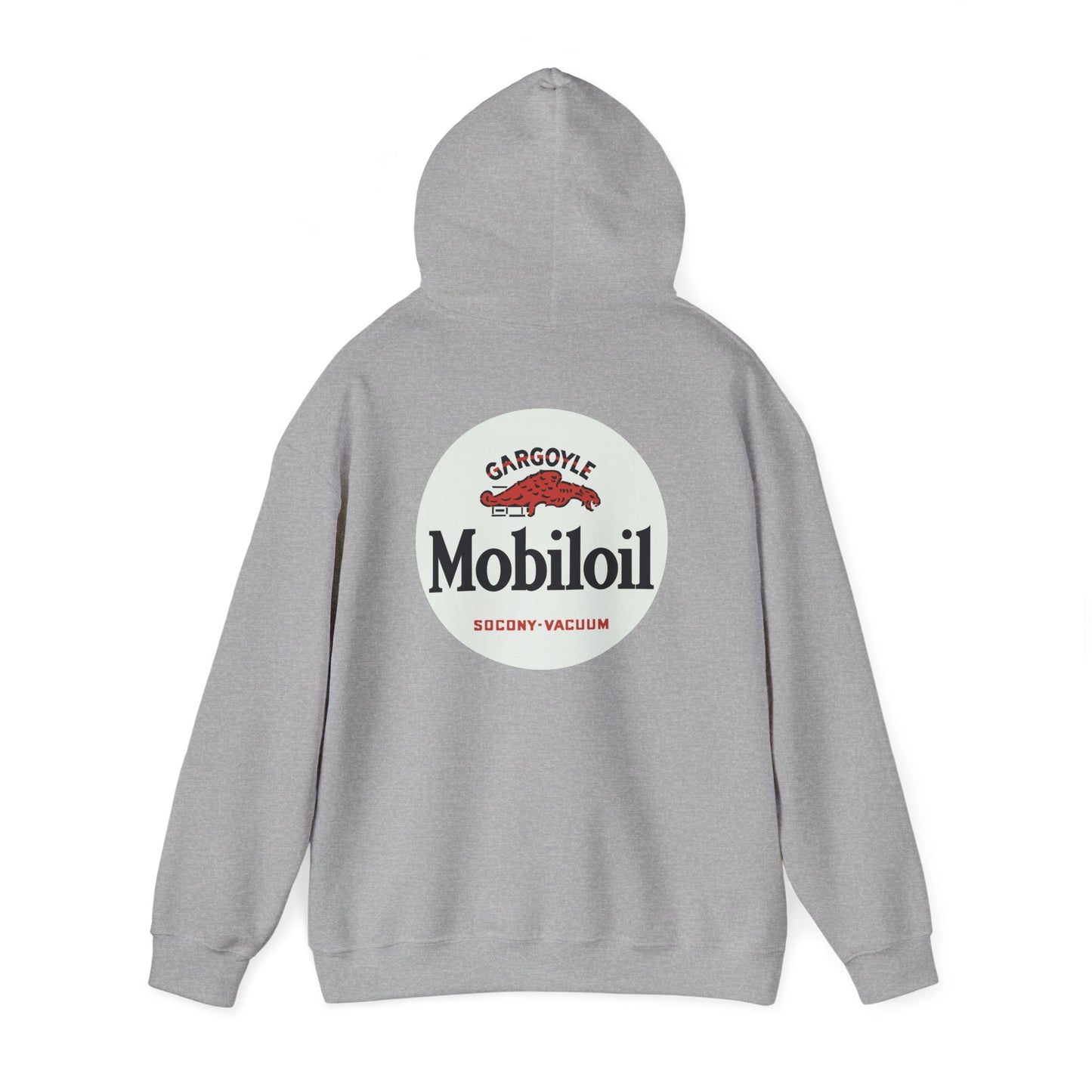 Mobiloil Logo Hoodie — Vintage Gargoyle Motor Oil Graphic Sweatshirt