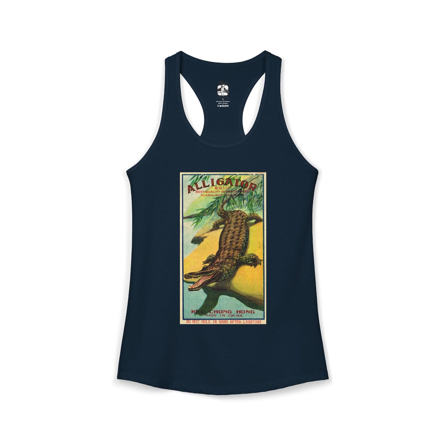 Alligator Firecrackers racerback tank navy — America's 250th anniversary apparel — The Faded Label Co.