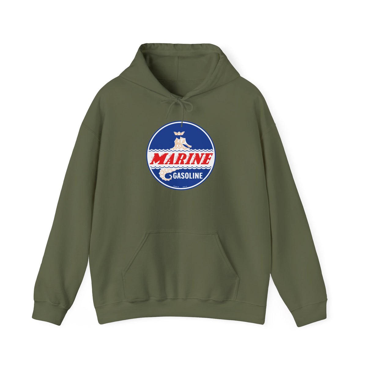 Marine Gasoline Hoodie — Vintage Seahorse Petroliana | The Faded Label Co.