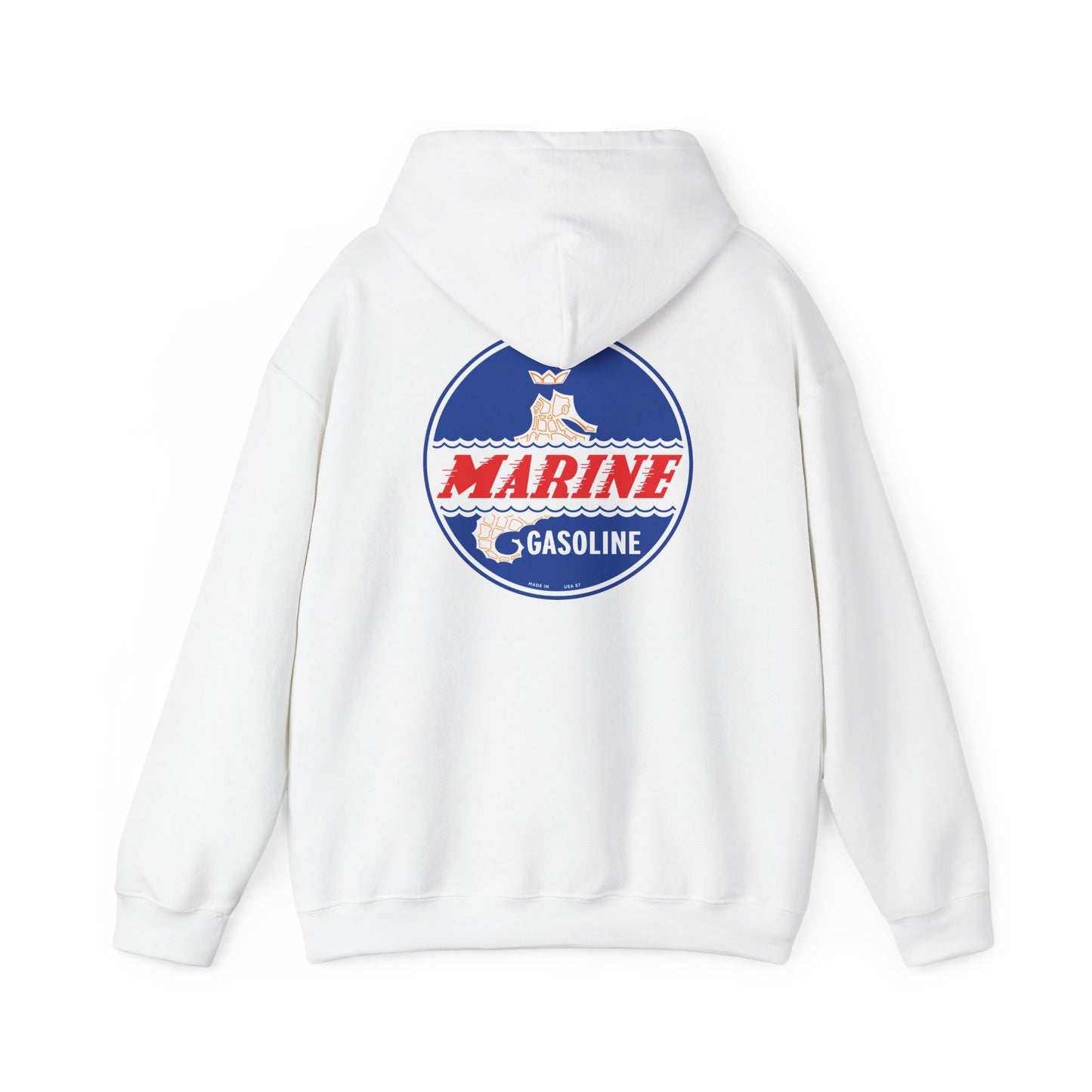 Marine Gasoline Logo Hoodie — Retro Nautical Engine Club Sweatshirt