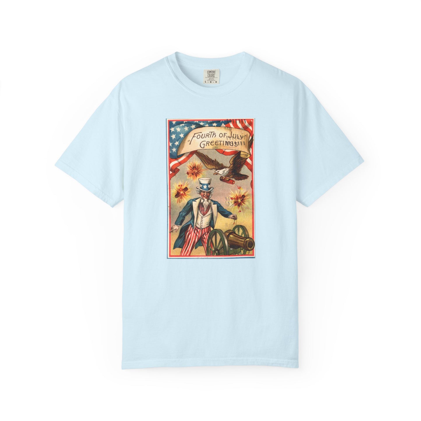 Fourth of July Greetings Uncle Sam t-shirt true navy — vintage patriotic postcard art — The Faded Label Co.