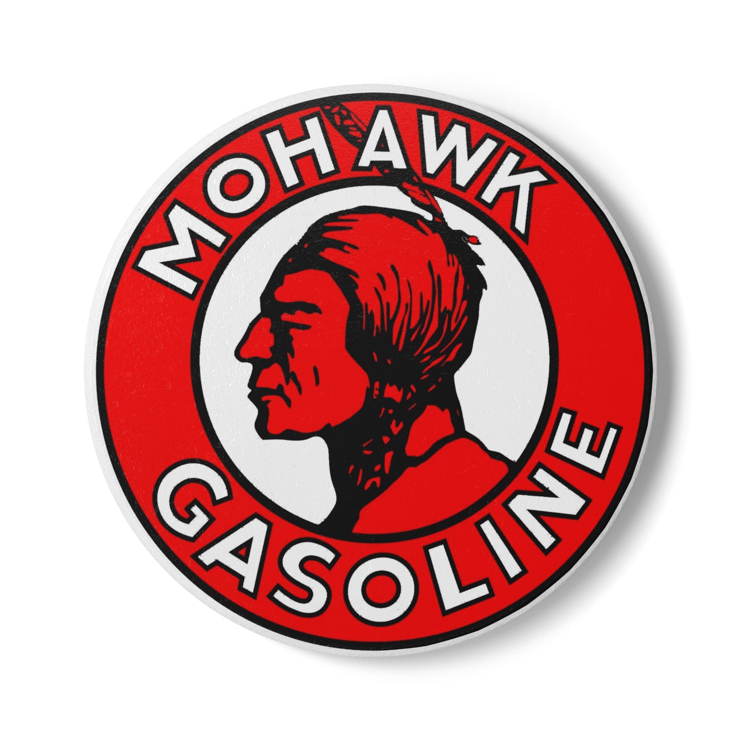 Mohawk Gasoline ceramic coaster — vintage petroliana barware — The Faded Label Co.